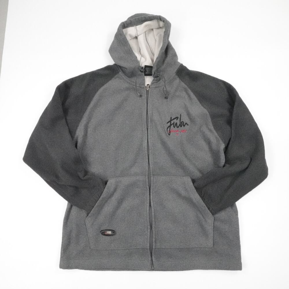 Fubu Jacket Mens Large Gray Black Full Zip Fleece Hooded Circa XCII Retro‎ 2000s